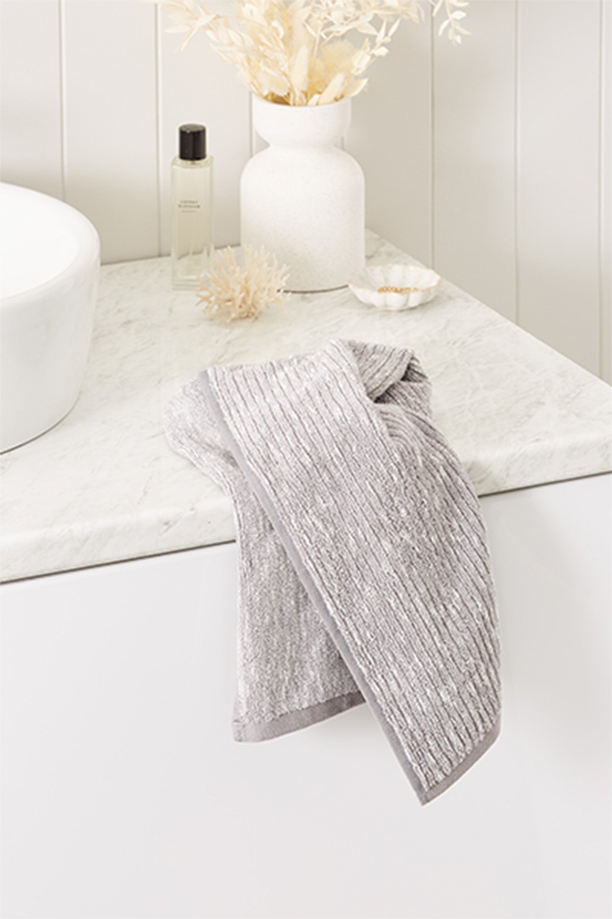 Cotton Textured Rib Hand Towel - Smoke / Tofu