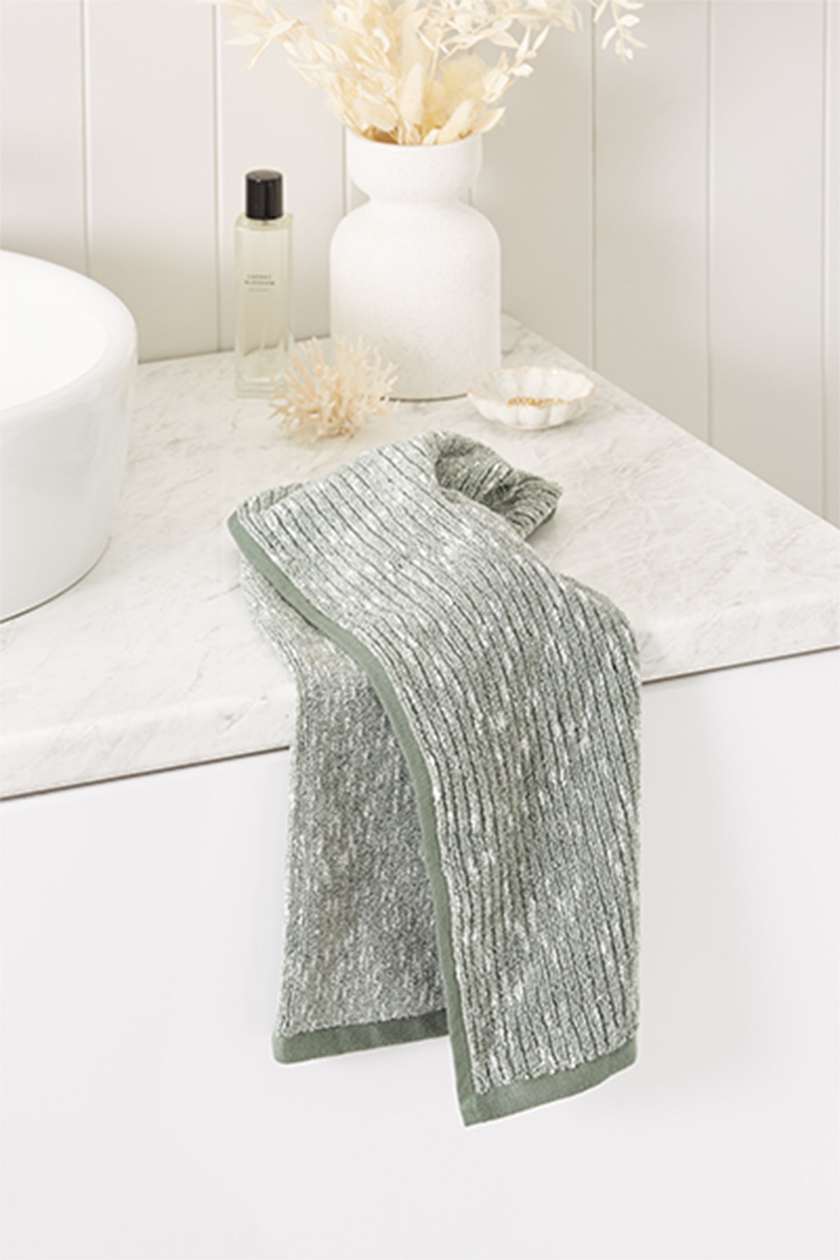 Cotton Textured Rib Face Washer - Laurel Wreath / Tofu